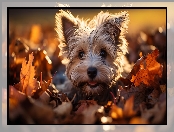 Pies, Yorkshire terrier, Mordka, Szczeniak, Liście