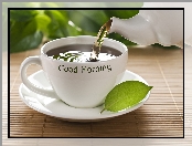 Herbata, Morning, Filiżanka, Dzbanek, Biała, Z, Napisem, Good