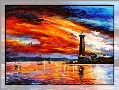 Morska, Obraz, Reprodukcja, Leonid Afremov, Latarnia