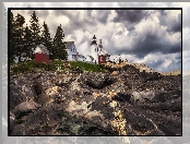 Miasto Bristol, Skały, Latarnia morska Pemaquid Point Lighthouse Park, Stany Zjednoczone, Chmury, Stan Maine
