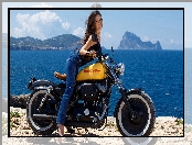 Morze, Uśmiechnięta, Kobieta, Motocykl, Harley-Davidson