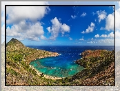 Stany Zjednoczone, Morze, Wzgórza, Hawaje, Zatoka Hanauma Bay, Wyspa Oahu, Chmury