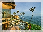 Morze, Palmy, Hotel, Taras