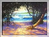 Morze, Reprodukcje Obrazów, Plaża, Drzewa