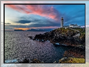 Skały, Chmury, Fanad Head Lighthouse, Irlandia, Morze, Poranek, Latarnia morska, Wybrzeże