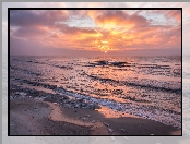 Morze, Plaża, Wschód słońca, Fale