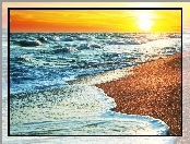 Morze, Plaża, Zachód Słońca