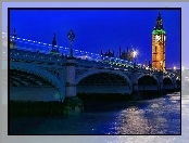 Anglia, Big Ben, Most Westminsterski, Londyn, Noc
