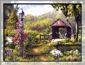 Most, Ogród, Kwiaty, Ścieżka, Kryty