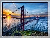 Rzeka, Most Golden Gate, Zachód Słońca, San Francisco