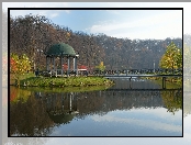 Park Feofaniya, Kijów, Ukraina, Jezioro Panteleimon Lower, Altana, Wyspa, Most