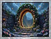 Murowane, Kwiaty, Białe, Kamienisty, Różowe, Al Budowla, Koło, Mur