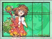 napis, Cardcaptor Sakura, kobieta, kij, twarz