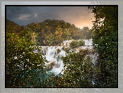 Drzewa, Wodospad, Park Narodowy Krka, Krzewy, Chorwacja