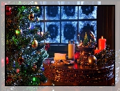 Boże Narodzenie, Ciastka, Świece, Choinka, Stół, Kula, Bombki