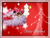 Boże Narodzenie, Choinka, Bałwan, Gwiazdki, Merry Christmas