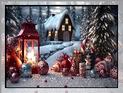 Lampion, Bombki, Boże Narodzenie, Ozdoby, Grafika