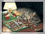 Narodzenie, Kot, Puzzle, Lampa, Boże