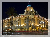 Hotel Negresco, Światła, Noc, Francja, Ulica, Nicea