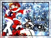 kobiety, choinka, Neon Genesis Evangelion, snow