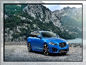 Góry, Niebieski, Samochód, Jaguar, XFR-S-Sportbrake