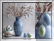 Pisanki, Koszyk, Wielkanoc, Grafika AI, Wazon, Bazie, Niebieski