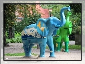 Niebieski, Rzeźba, Zielony, Słoń