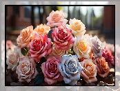 Kremowe, Róże, Różowe, Niebieskie