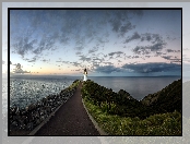 Droga, Wyspa Północna, Nowa Zelandia, Niebo, Latarnia morska Cape Reinga Lighthouse, Morze