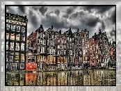 Niebo, Amsterdam, Kamieniczki, Nad Kanałem, Pochmurne