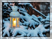 Świeca, Dekoracja, Lampion, Śnieg, Choinka