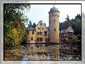 Niemcy, Mespelbrunn, Zamek, Woda, Bawaria, Drzewa