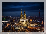 Niemcy, Miasto nocą, Kolonia, Katedra