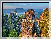 Niemcy, Góry Połabskie, Skała, Park Narodowy Saskiej Szwajcarii, Formacja skalna Bastei, Most, Skały