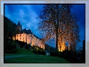 Noc, Oświetlony, Zamek, Amboise, Francja