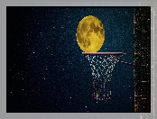 Kosz, Noc, Księżyc, Gwiazdy, Pełnia księżyca, Koszykówka
