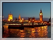 Noc, Rzeka, Most, Londyn, Anglia