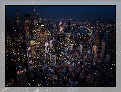 Noc, Stany Zjednoczone, Wieżowce, Z lotu ptaka, Manhattan, Nowy Jork