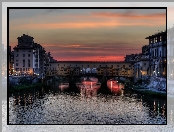 Noc, Włochy, Florencja, Most, Ponte Vecchio