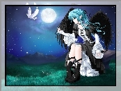 Noc, Manga Anime, Dziewczyna, Zielone, Włosy