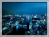 Rzeka, Drapacze, Tokio, Sumida, Miasta, Chmur, Panorama, Most, Nocna
