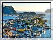 Norwegia, Morze, Panorama, Miasta, Alesund