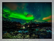 Norwegia, Góry, Morze, Zorza polarna, Lofoty