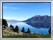 Nowa Zelandia, Jezioro, Drzewa, Góry, Hawea