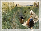 Kobieta, Obraz, Malarstwo, Pole, Anders Zorn, Ognisko