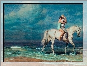 Obraz, Zakochani, Morze, Koń
