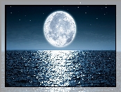 Ocean, Noc, Pełnia, Księżyc, Morze