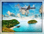 Ocean, Chmury, Wyspy, Samolot