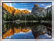 Drzewa, Mirror Lake, Szczyt, Jezioro, Lone Eagle Peak, Góry, Stan Kolorado, Stany Zjednoczone, Indian Peaks Wilderness, Odbicie