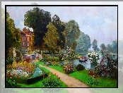 Ogród, Kwiaty, Pałac, Staw
